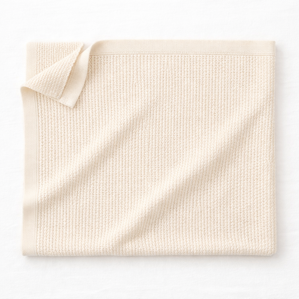 Naya Baby organic cotton cellular baby blanket OEKO-TEX cream flat lay white surface