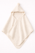 Naya Baby organic muslin hooded baby towel bamboo cotton cream hood up white surface
