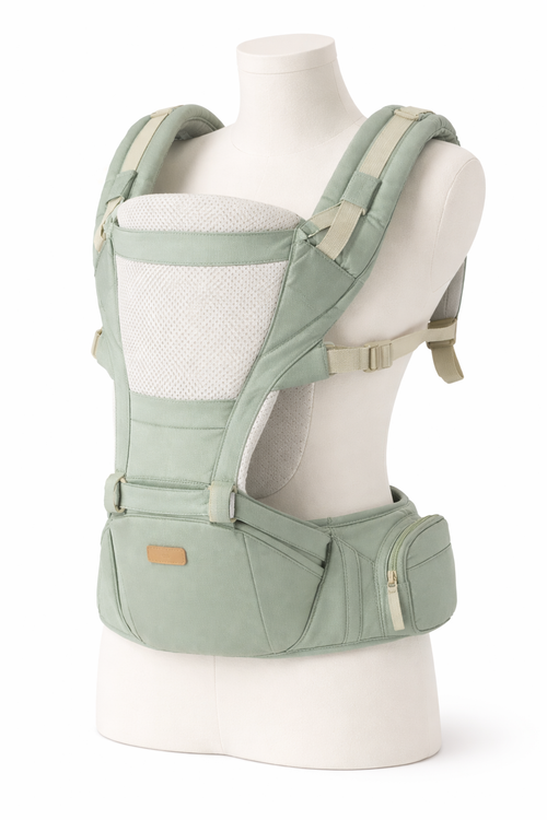 Naya Baby ergonomic baby carrier hip seat sage green charcoal white studio background
